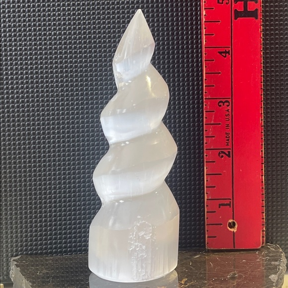 Selenite Spiral Unicorn Horn Tower Natural White Gemstone Crystal-4.75” x 1-5/8s - Picture 2 of 7